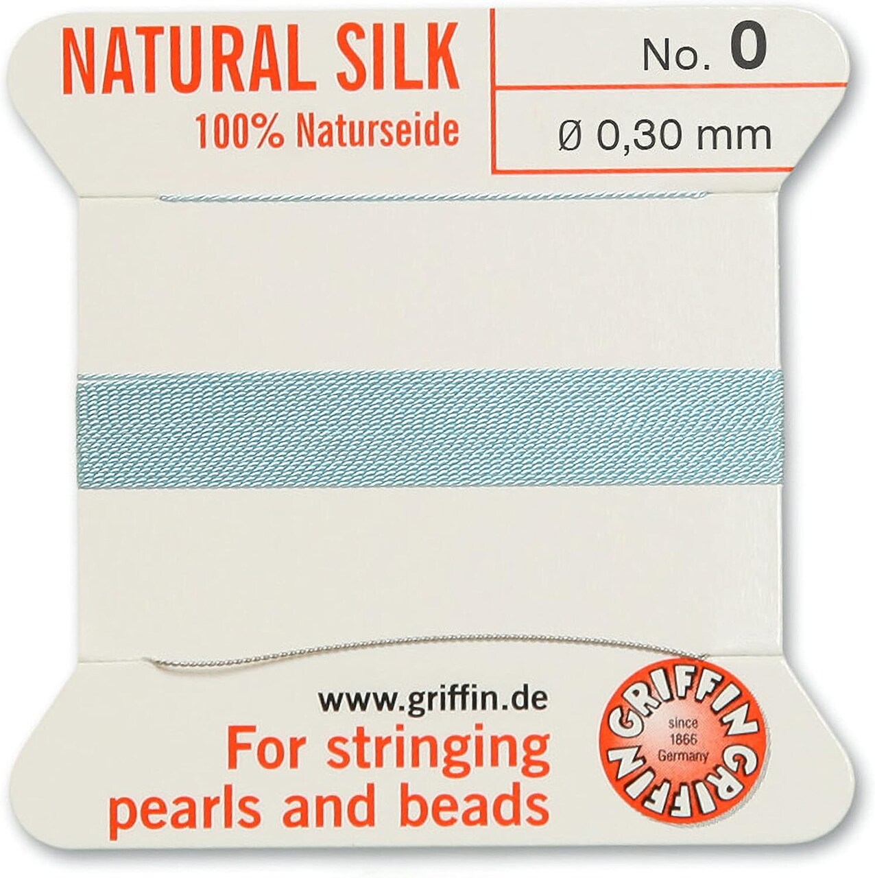 Griffin Silk Bead Cord Perlseide – Size 0 (0.30mm) – 2 Meters per Card – Stainless Steel Needle Attached – for Knotting Pearls, Gemstones, Crystals and Beads